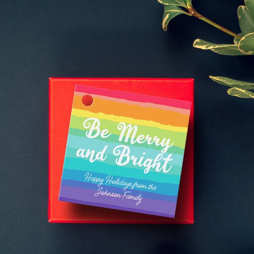 Be Merry and Bright Rainbow Custom Christmas Party Favor Tags