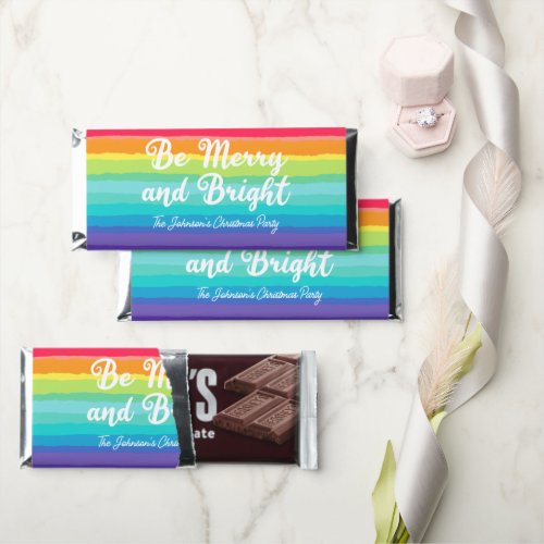 Be Merry and Bright Rainbow Custom Christmas Party Hershey Bar Favors