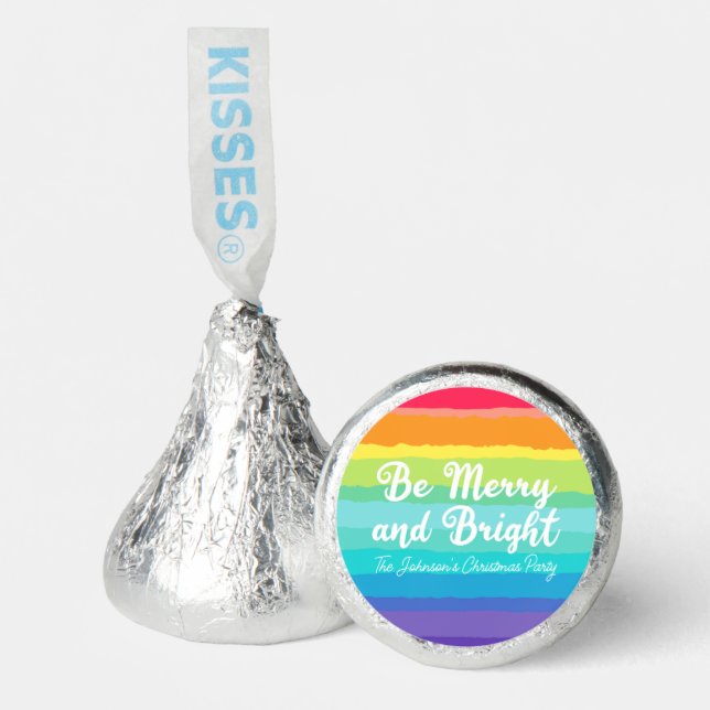 Be Merry and Bright Rainbow Custom Christmas Party Hershey®'s Kisses® (Front)