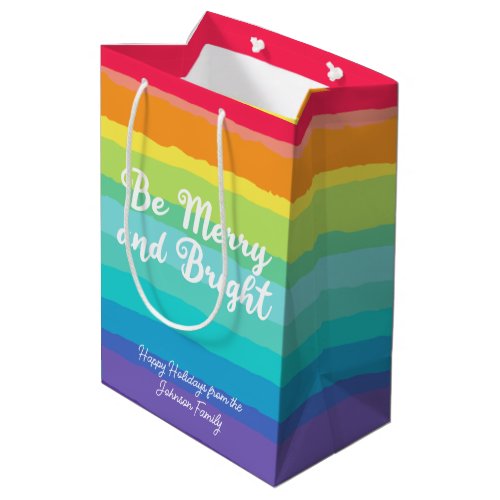 Be Merry and Bright Rainbow Custom Christmas Party Medium Gift Bag