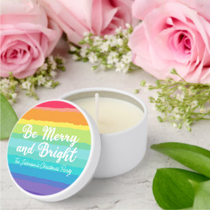 Be Merry and Bright Rainbow Custom Christmas Party Mini Candle Favors