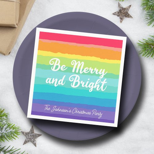 Be Merry and Bright Rainbow Custom Christmas Party Napkins
