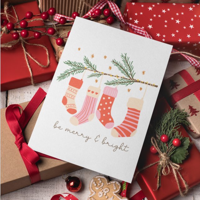 Be Merry and Bright Red & White Christmas Holiday Card (Creator Uploaded)