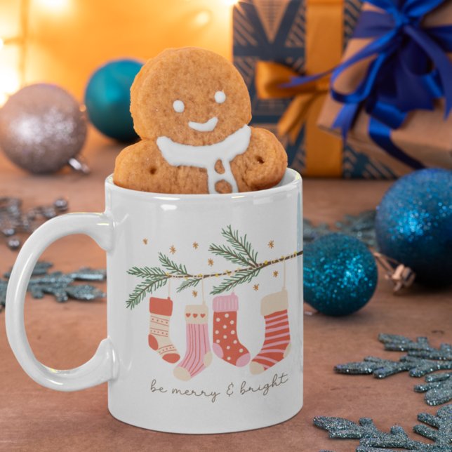 Be Merry and Bright Red & White Christmas Holiday Coffee Mug (Creator Uploaded)