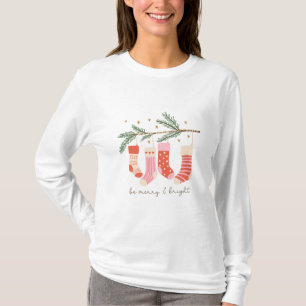 Be Merry and Bright Red & White Christmas Holiday T-Shirt