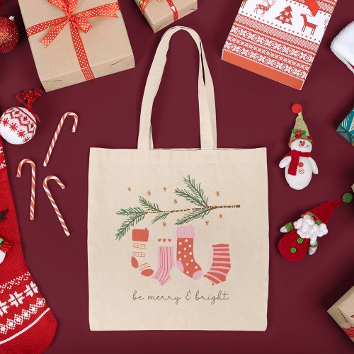 Be Merry and Bright Red  White Christmas Holiday Tote Bag