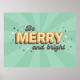 Be merry and bright seasonal retro cartoon text poster