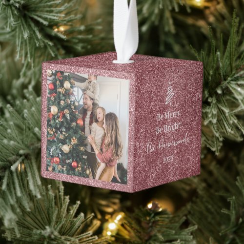 Be Merry Be Bright  3 Photo Christmas Family Cube Ornament