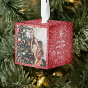 Be Merry, Be Bright   3 Photo Christmas Family Cube Ornament
