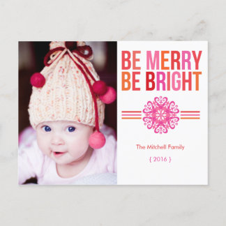 BE MERRY BE BRIGHT Photo Holiday Postcard