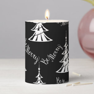 Be Merry Black and White Christmas Pillar Candle