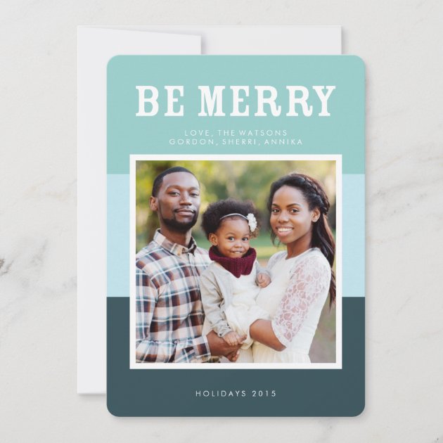 Be Merry | Blue Modern Color Block Photo Holiday