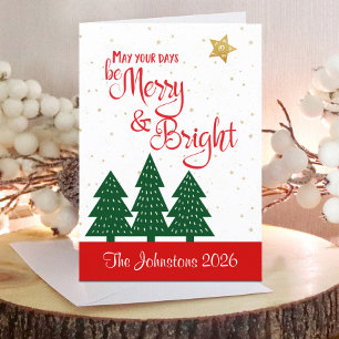 Be Merry Bright Christmas Tree Gold Star Script Holiday Card