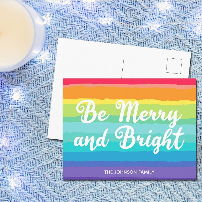 Be Merry & Bright Colorful Rainbow Pride Christmas Postcard (Creator Uploaded)