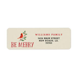 Be Merry Cardinal Christmas Label