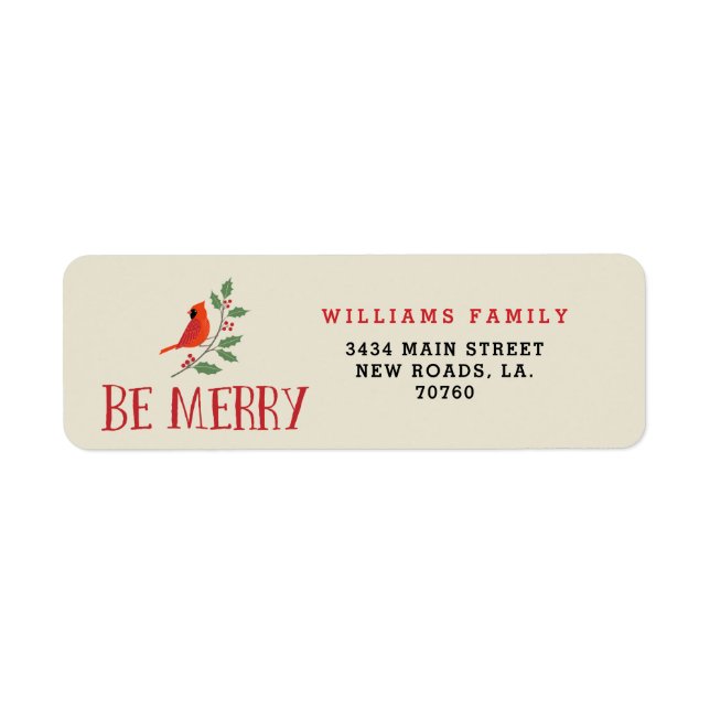 Be Merry Cardinal Christmas Label (Front)