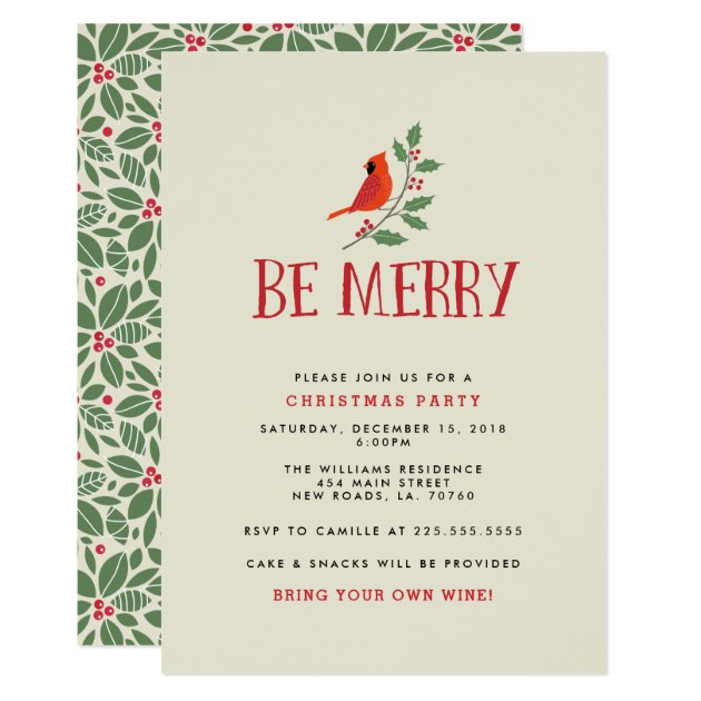 Be Merry Cardinal Christmas Party Invitation