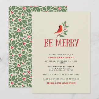 Be Merry Cardinal Christmas Party Invitation