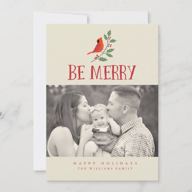 Be Merry Cardinal Christmas Photo Cards (Front)