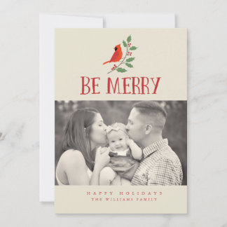 Be Merry Cardinal Christmas Photo Cards