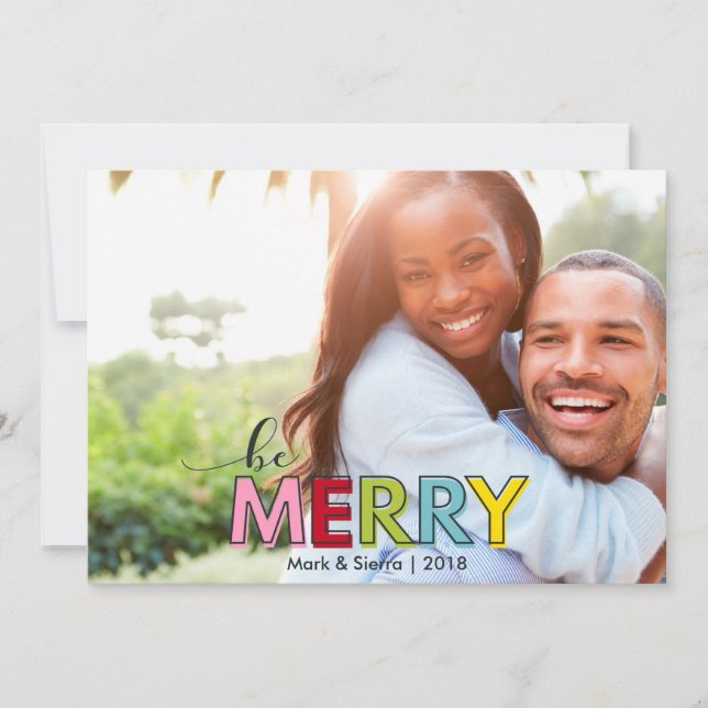 Be Merry Christmas Colorful Fun Modern Bright Holiday Card (Front)
