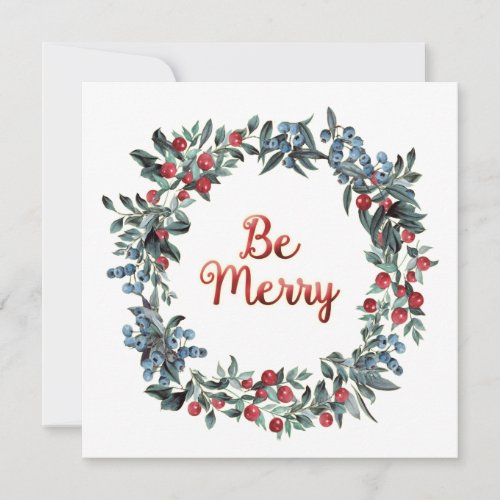 Be merryChristmas festive berries wreath Holiday Card