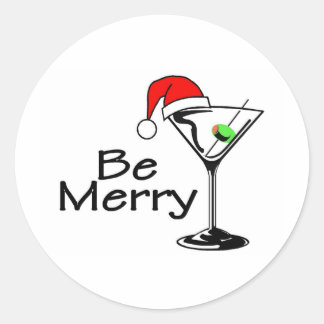 Be Merry Christmas Martini Classic Round Sticker
