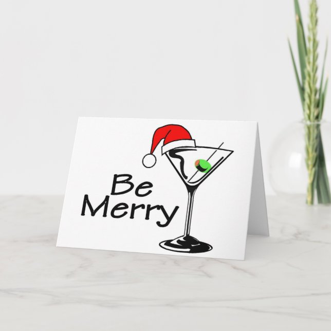 Be Merry Christmas Martini Holiday Card (Front)