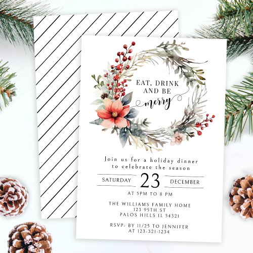 Be merry Christmas wreath party invitation