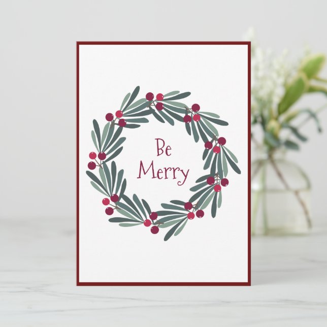Be Merry Country Wreath Holiday Christmas Card (Standing Front)