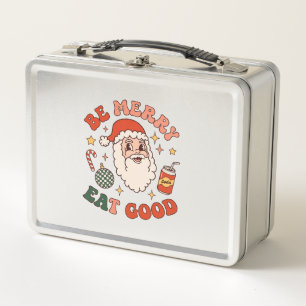 Be Merry Eat Good Christmas Santa Soda Candy Cane Metal Lunch Box