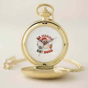 Be Merry Eat Good Christmas Santa Soda Candy Cane Pocket Watch