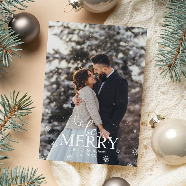 "Be Merry" Elegant Typography Photo Holiday Card (Creator Uploaded)