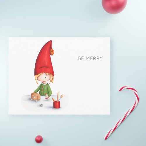 Be Merry Elf Making Toys Christmas Company Postcard
