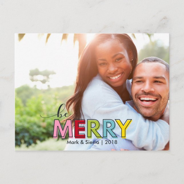 Be Merry Festive Christmas Photo Holiday Postcard (Front)