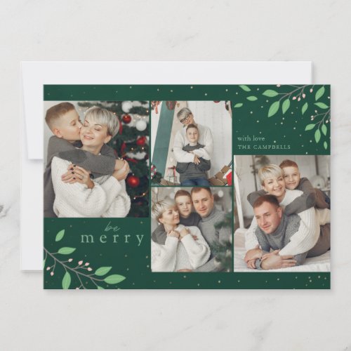 Be Merry Foliage Botanical Greenery Photo Collage Holiday Card