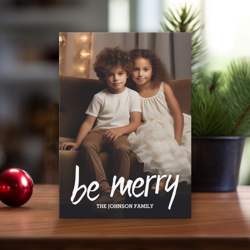 Be Merry _ Full Photo with Subtle Diamond Pattern Holiday Card