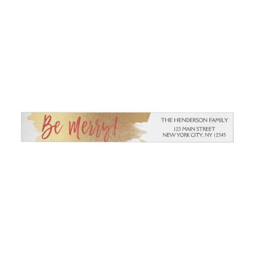 Be Merry Gold Foil and Red Christmas Script Wrap Around Address Label