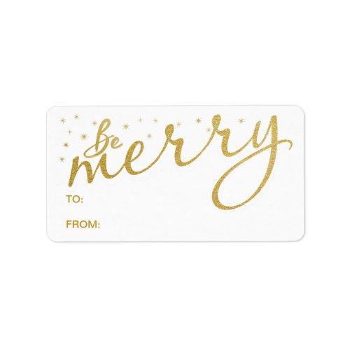 Be Merry Gold Holiday Handwritten Gift Tag Labels