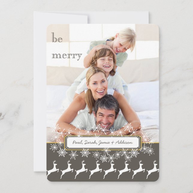 Be Merry Gray Yellow Family Photo Holiday Reindeer (Front)