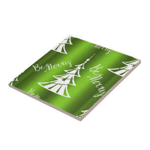 Be Merry Green Christmas Ceramic Tile