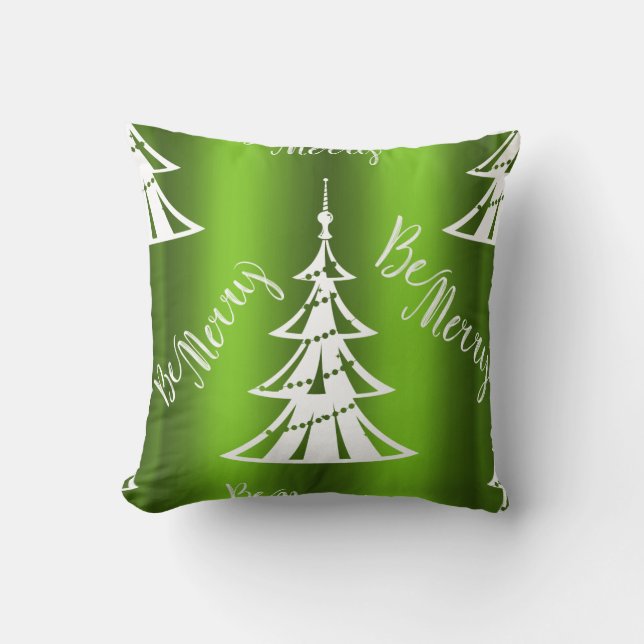 Be Merry Green Christmas Throw Pillow (Front)