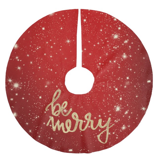 Be Merry, Modern Red Christmas Brushed Polyester Tree Skirt (Front)