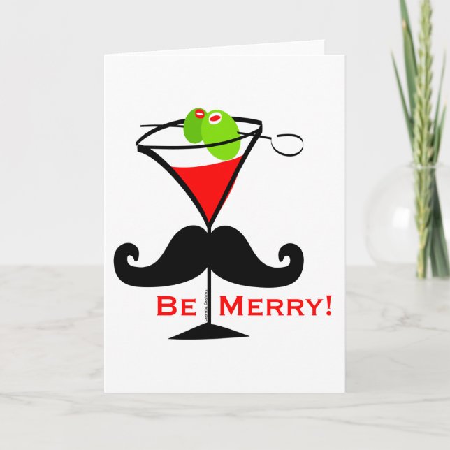 Be Merry Mustache Holiday Card (Front)