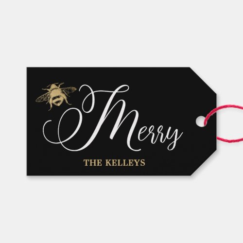 Be Merry Personalized Holiday Black and Gold Gift Tags