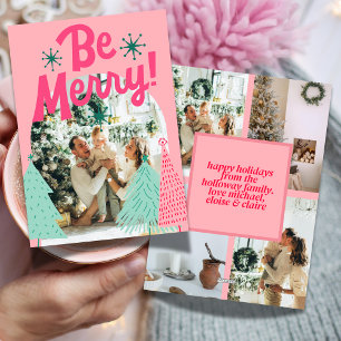 Be Merry Pink Scribble Tree Arched Photo  Holiday Card
