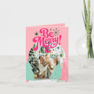 Be Merry Pink Scribble Tree Arched Photo  Holiday Card