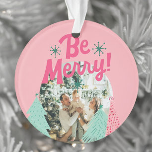 Be Merry Pink Scribble Tree Arched Photo Ornament