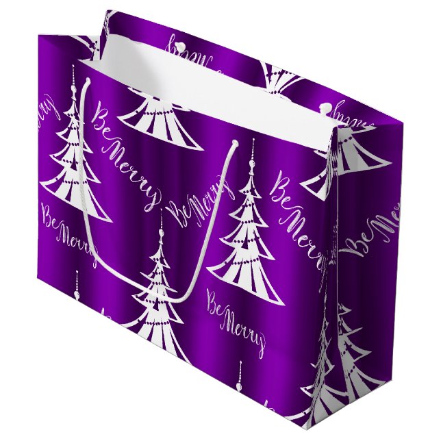 Be Merry Purple Christmas Large Gift Bag (Front Angled)