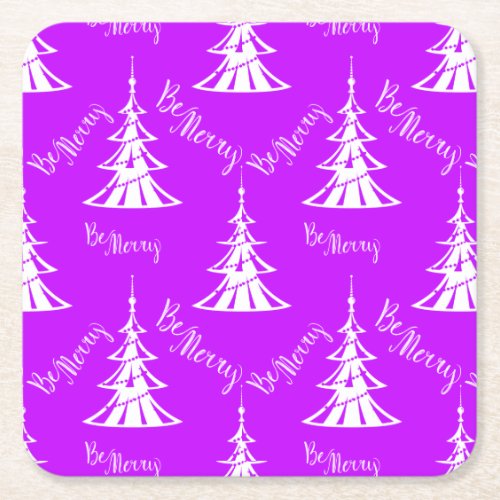 Be Merry Purple Christmas Square Paper Coaster